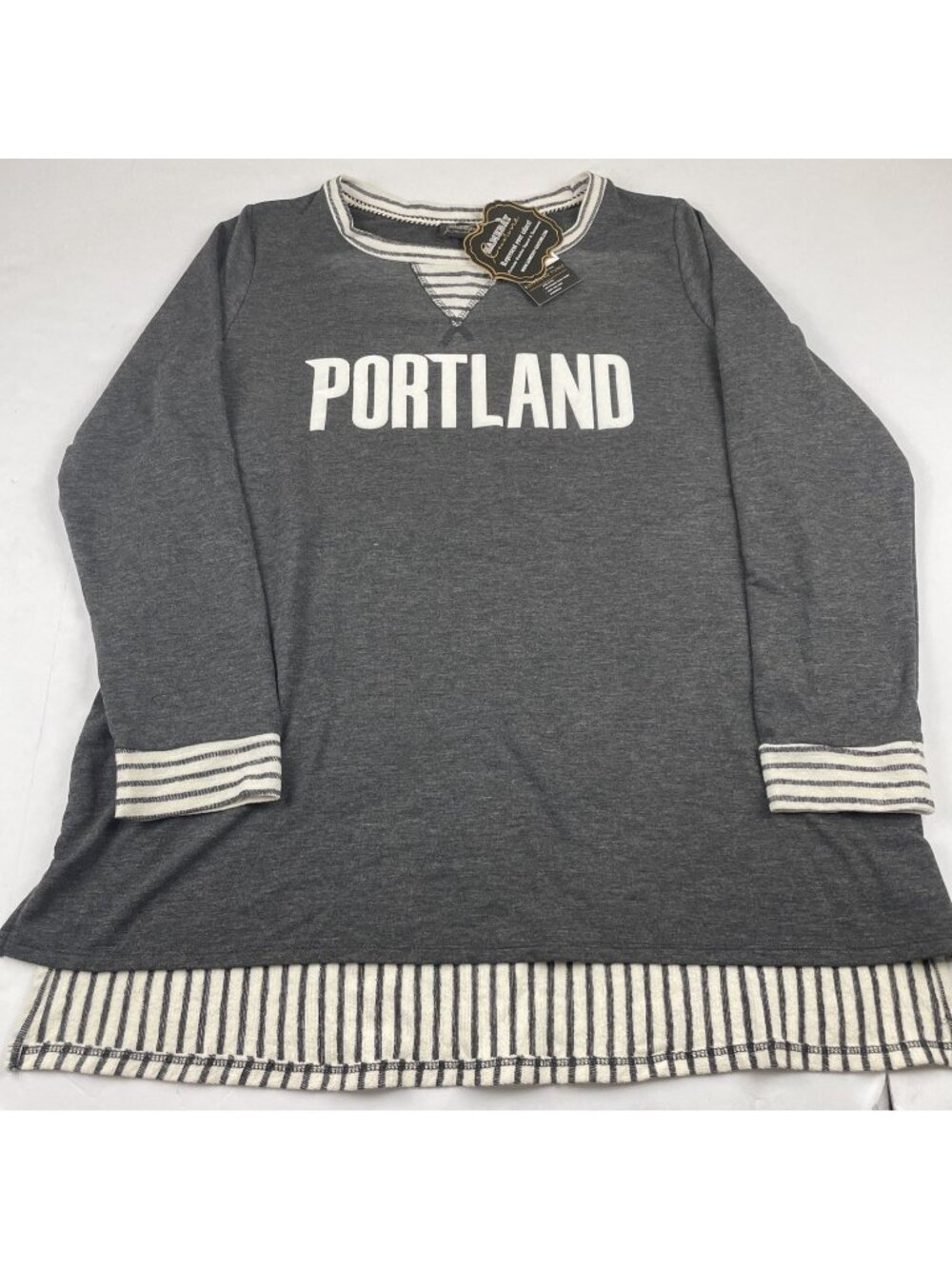 Gameday Couture Portland Boyfriend Tunic Top Women’s XL Gray Striped Long Sleeve